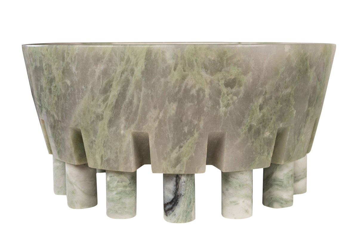Casa Padrino Cuenco de Mármol de Lujo Verde 36 x 36 x H. 17,5 cm - Cuenco Grande sobre Pie en Forma de Columna de Ónix Indian Green de Alta Calidad - Accesorios Decorativos de Lujo Casa Padrino Cuenco de Mármol de Lujo Verde 36 x 36 x H. 17,5 cm - Cuenco Grande sobre Pie en Forma de Columna de Ónix Indian Green de Alta Calidad - Accesorios Decorativos de Lujo