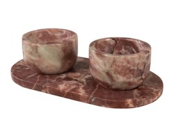 Casa Padrino Set de Cuencos de Mármol de Lujo Rosa 23 x 12 x H. 6,5 cm - 2 Cuencos Pequeños con Bandeja de Mármol Rosalia Pink de Alta Calidad - Accesorios Decorativos de Lujo