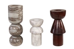 Casa Padrino Luxus Marmor Kerzenhalter 3er Set Mehrfarbig - Drei zylindrische Kerzenständer aus hochwertigem Marmor H. 15 / 20,5 / 23,5 cm - Luxus Deko Accessoires