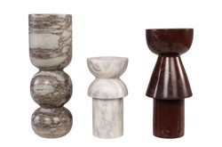 Casa Padrino Luxus Marmor Kerzenhalter 3er Set Mehrfarbig - Drei zylindrische Kerzenständer aus hochwertigem Marmor H. 15 / 20,5 / 23,5 cm - Luxus Deko Accessoires
