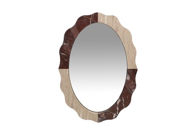 Casa Padrino Luxury Marble Wall Mirror Beige / Wine Red 65 x 3 x H. 91 cm - Elegant Mirror with Marble Frame - Luxury Living Room Accessories