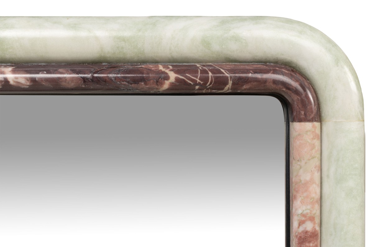 Casa Padrino Espejo de Pared de Mármol de Lujo Verde / Rosa 60 x 2,5 x H. 100 cm - Elegante Espejo con Marco de Mármol - Accesorios de Salón de Lujo Casa Padrino Espejo de Pared de Mármol de Lujo Verde / Rosa 60 x 2,5 x H. 100 cm - Elegante Espejo con Marco de Mármol - Accesorios de Salón de Lujo