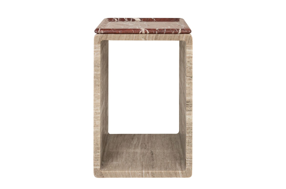 Casa Padrino Table d'Appoint en Marbre de Luxe Beige / Rouge Vin 40 x 40 x H. 60 cm - Table d'Appoint Ronde avec Pied Sculptural en Marbre de Haute Qualité avec Accents Rosso Levanto - Meubles de Luxe Casa Padrino Table d'Appoint en Marbre de Luxe Beige / Rouge Vin 40 x 40 x H. 60 cm - Table d'Appoint Ronde avec Pied Sculptural en Marbre de Haute Qualité avec Accents Rosso Levanto - Meubles de Luxe