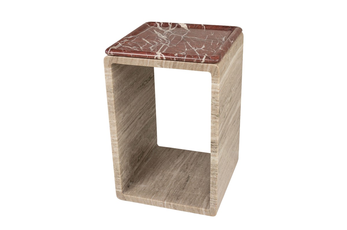 Casa Padrino Table d'Appoint en Marbre de Luxe Beige / Rouge Vin 40 x 40 x H. 60 cm - Table d'Appoint Ronde avec Pied Sculptural en Marbre de Haute Qualité avec Accents Rosso Levanto - Meubles de Luxe Casa Padrino Table d'Appoint en Marbre de Luxe Beige / Rouge Vin 40 x 40 x H. 60 cm - Table d'Appoint Ronde avec Pied Sculptural en Marbre de Haute Qualité avec Accents Rosso Levanto - Meubles de Luxe