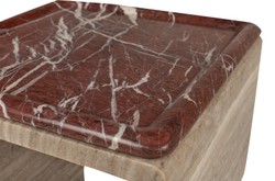 Casa Padrino Table d'Appoint en Marbre de Luxe Beige / Rouge Vin 40 x 40 x H. 60 cm - Table d'Appoint Ronde avec Pied Sculptural en Marbre de Haute Qualité avec Accents Rosso Levanto - Meubles de Luxe Casa Padrino Table d'Appoint en Marbre de Luxe Beige / Rouge Vin 40 x 40 x H. 60 cm - Table d'Appoint Ronde avec Pied Sculptural en Marbre de Haute Qualité avec Accents Rosso Levanto - Meubles de Luxe