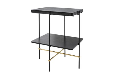 Casa Padrino Table d'Appoint de Luxe Or / Noir 60 x 50 x H. 80 cm - Table d'Appoint Haute Rectangulaire avec Structure en Acier Inoxydable Brossé et Surfaces en Placage de Chêne Noir - Meubles de Luxe Casa Padrino Table d'Appoint de Luxe Or / Noir 60 x 50 x H. 80 cm - Table d'Appoint Haute Rectangulaire avec Structure en Acier Inoxydable Brossé et Surfaces en Placage de Chêne Noir - Meubles de Luxe