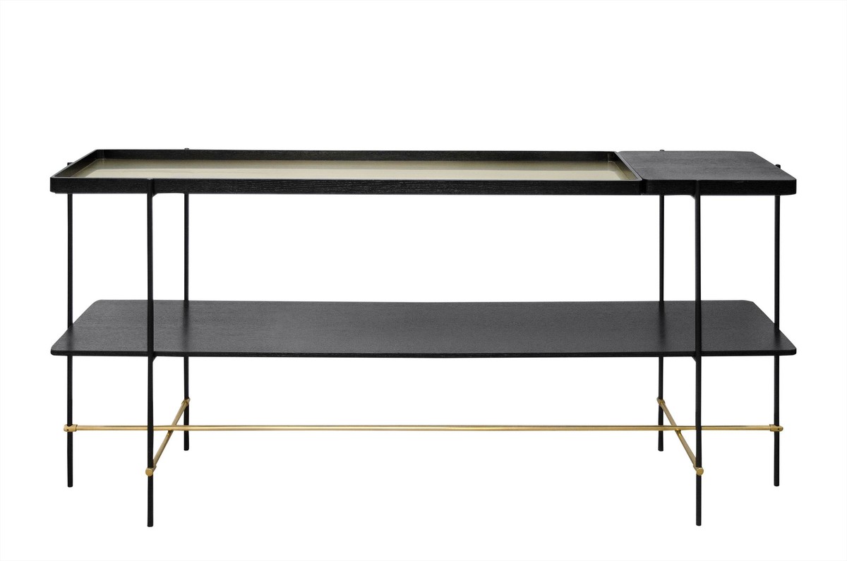 Casa Padrino Consola de Lujo Oro / Negro 180 x 40 x H. 90 cm - Mesa Consola Larga con Estructura de Acero Inoxidable Cepillado y Superficies de Chapa de Roble Negra - Muebles de Lujo Casa Padrino Consola de Lujo Oro / Negro 180 x 40 x H. 90 cm - Mesa Consola Larga con Estructura de Acero Inoxidable Cepillado y Superficies de Chapa de Roble Negra - Muebles de Lujo