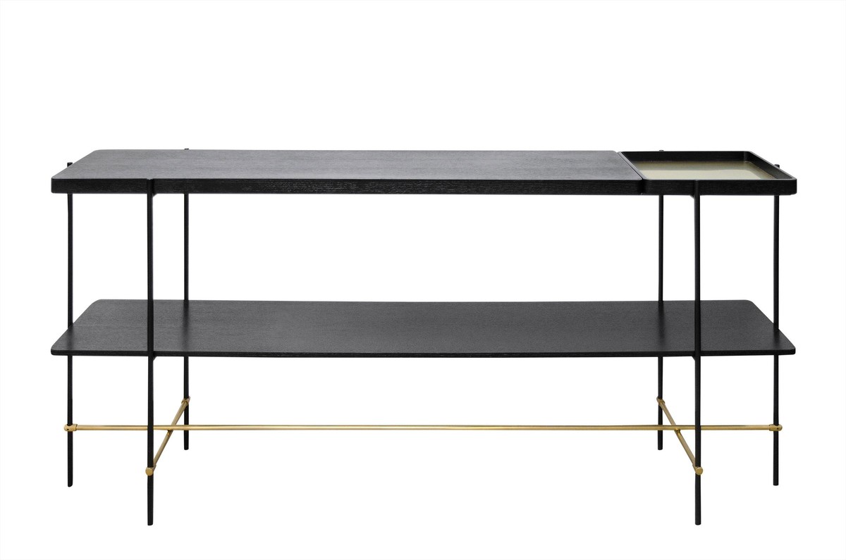 Casa Padrino Consola de Lujo Oro / Negro 180 x 40 x H. 90 cm - Mesa Consola Larga con Estructura de Acero Inoxidable Cepillado y Superficies de Chapa de Roble Negra - Muebles de Lujo Casa Padrino Consola de Lujo Oro / Negro 180 x 40 x H. 90 cm - Mesa Consola Larga con Estructura de Acero Inoxidable Cepillado y Superficies de Chapa de Roble Negra - Muebles de Lujo