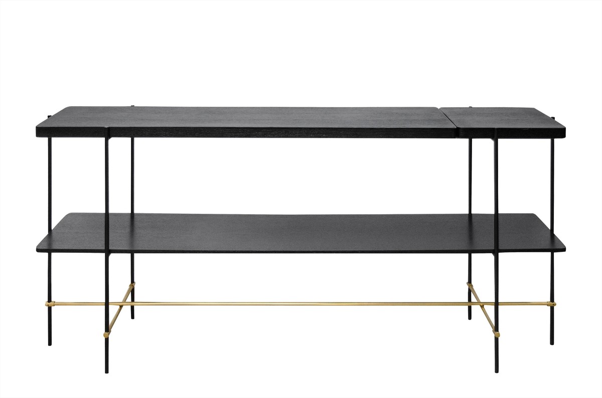 Casa Padrino Consola de Lujo Oro / Negro 180 x 40 x H. 90 cm - Mesa Consola Larga con Estructura de Acero Inoxidable Cepillado y Superficies de Chapa de Roble Negra - Muebles de Lujo Casa Padrino Consola de Lujo Oro / Negro 180 x 40 x H. 90 cm - Mesa Consola Larga con Estructura de Acero Inoxidable Cepillado y Superficies de Chapa de Roble Negra - Muebles de Lujo