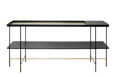 Casa Padrino Luxury Console Table Gold / Black 180 x 40 x H. 90 cm - Long Console Table with Brushed Stainless Steel Frame and Black Oak Veneer Surfaces - Luxury Furniture Casa Padrino Luxury Console Table Gold / Black 180 x 40 x H. 90 cm - Long Console Table with Brushed Stainless Steel Frame and Black Oak Veneer Surfaces - Luxury Furniture