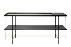 Casa Padrino Consola de Lujo Oro / Negro 180 x 40 x H. 90 cm - Mesa Consola Larga con Estructura de Acero Inoxidable Cepillado y Superficies de Chapa de Roble Negra - Muebles de Lujo Casa Padrino Consola de Lujo Oro / Negro 180 x 40 x H. 90 cm - Mesa Consola Larga con Estructura de Acero Inoxidable Cepillado y Superficies de Chapa de Roble Negra - Muebles de Lujo