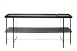 Casa Padrino Consola de Lujo Oro / Negro 180 x 40 x H. 90 cm - Mesa Consola Larga con Estructura de Acero Inoxidable Cepillado y Superficies de Chapa de Roble Negra - Muebles de Lujo Casa Padrino Consola de Lujo Oro / Negro 180 x 40 x H. 90 cm - Mesa Consola Larga con Estructura de Acero Inoxidable Cepillado y Superficies de Chapa de Roble Negra - Muebles de Lujo