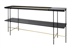 Casa Padrino Consola de Lujo Oro / Negro 180 x 40 x H. 90 cm - Mesa Consola Larga con Estructura de Acero Inoxidable Cepillado y Superficies de Chapa de Roble Negra - Muebles de Lujo Casa Padrino Consola de Lujo Oro / Negro 180 x 40 x H. 90 cm - Mesa Consola Larga con Estructura de Acero Inoxidable Cepillado y Superficies de Chapa de Roble Negra - Muebles de Lujo