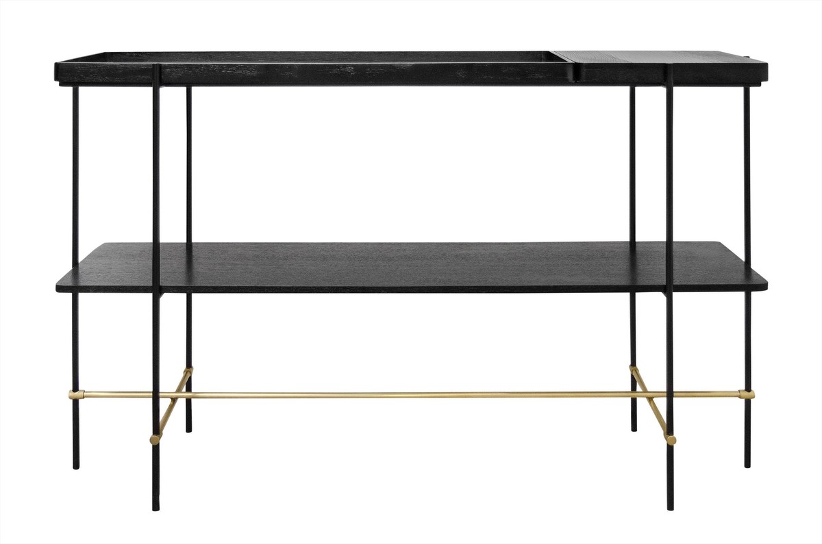 Casa Padrino Consola de Lujo Oro / Negro 140 x 40 x H. 90 cm - Mesa Consola con Estructura de Acero Inoxidable Cepillado y Superficies de Chapa de Roble Negra - Muebles de Lujo Casa Padrino Consola de Lujo Oro / Negro 140 x 40 x H. 90 cm - Mesa Consola con Estructura de Acero Inoxidable Cepillado y Superficies de Chapa de Roble Negra - Muebles de Lujo
