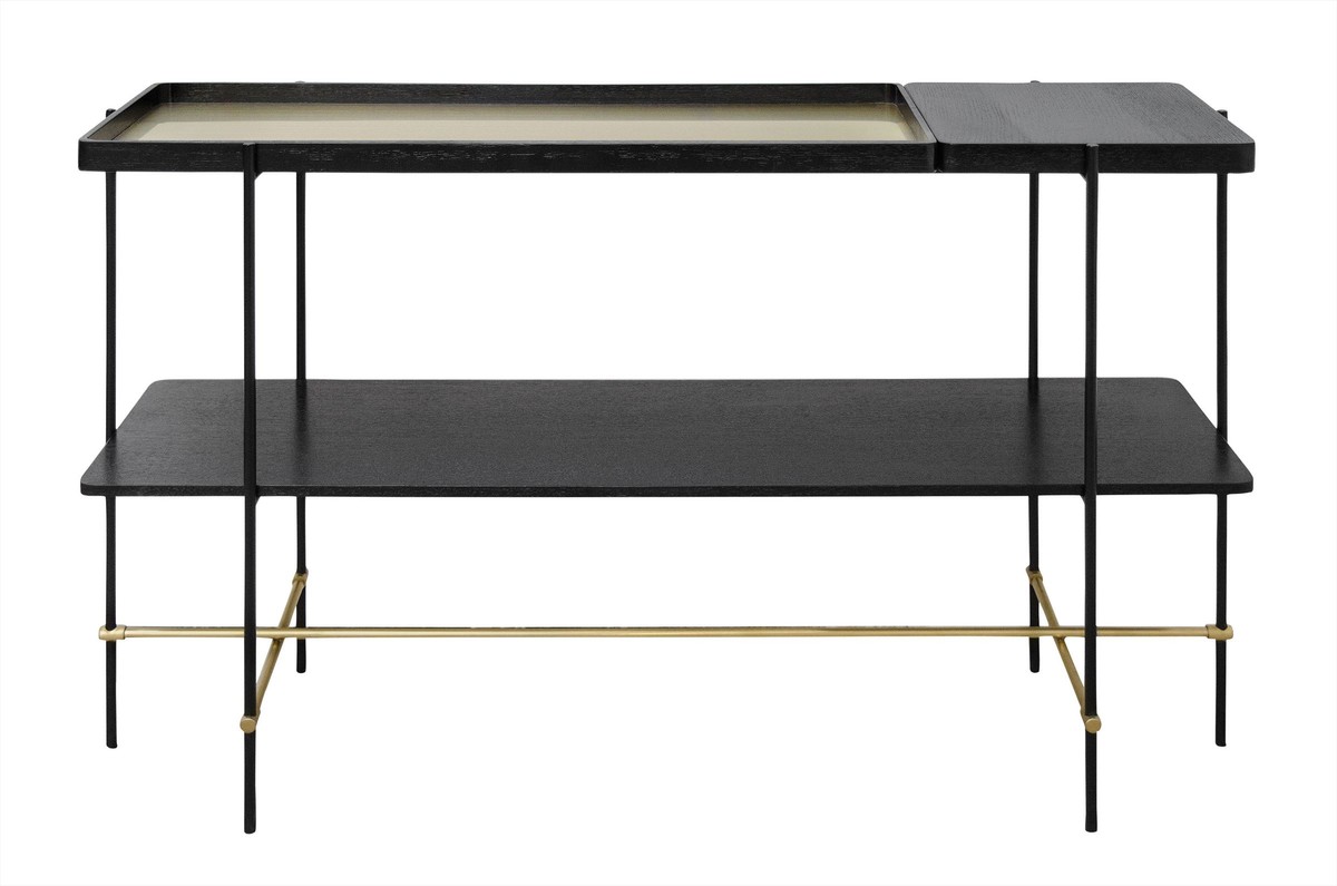 Casa Padrino Consola de Lujo Oro / Negro 140 x 40 x H. 90 cm - Mesa Consola con Estructura de Acero Inoxidable Cepillado y Superficies de Chapa de Roble Negra - Muebles de Lujo Casa Padrino Consola de Lujo Oro / Negro 140 x 40 x H. 90 cm - Mesa Consola con Estructura de Acero Inoxidable Cepillado y Superficies de Chapa de Roble Negra - Muebles de Lujo