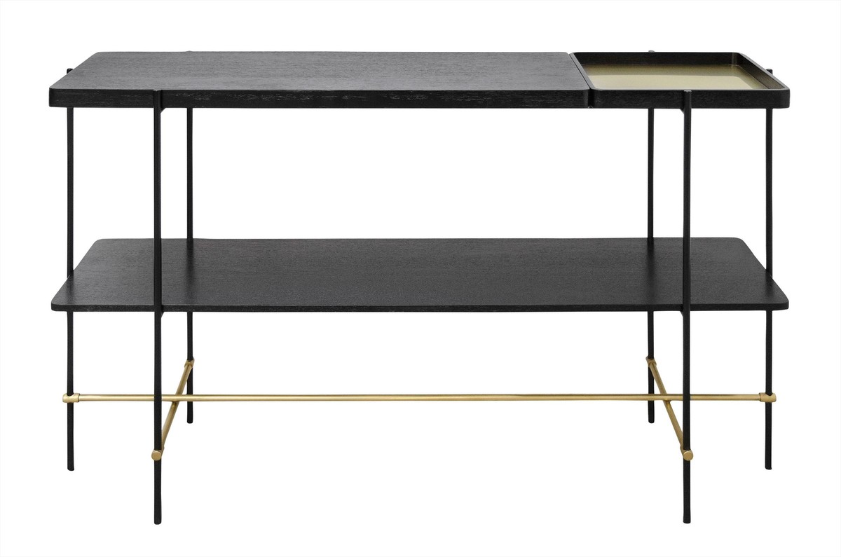 Casa Padrino Consola de Lujo Oro / Negro 140 x 40 x H. 90 cm - Mesa Consola con Estructura de Acero Inoxidable Cepillado y Superficies de Chapa de Roble Negra - Muebles de Lujo Casa Padrino Consola de Lujo Oro / Negro 140 x 40 x H. 90 cm - Mesa Consola con Estructura de Acero Inoxidable Cepillado y Superficies de Chapa de Roble Negra - Muebles de Lujo