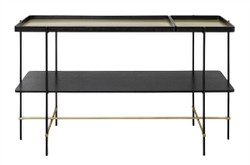 Casa Padrino Consola de Lujo Oro / Negro 140 x 40 x H. 90 cm - Mesa Consola con Estructura de Acero Inoxidable Cepillado y Superficies de Chapa de Roble Negra - Muebles de Lujo Casa Padrino Consola de Lujo Oro / Negro 140 x 40 x H. 90 cm - Mesa Consola con Estructura de Acero Inoxidable Cepillado y Superficies de Chapa de Roble Negra - Muebles de Lujo