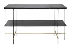 Casa Padrino Consola de Lujo Oro / Negro 140 x 40 x H. 90 cm - Mesa Consola con Estructura de Acero Inoxidable Cepillado y Superficies de Chapa de Roble Negra - Muebles de Lujo Casa Padrino Consola de Lujo Oro / Negro 140 x 40 x H. 90 cm - Mesa Consola con Estructura de Acero Inoxidable Cepillado y Superficies de Chapa de Roble Negra - Muebles de Lujo