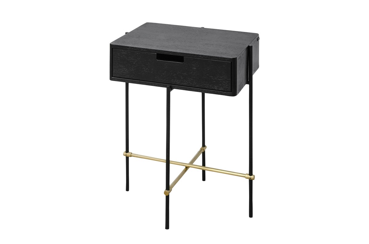Casa Padrino Table de Chevet de Luxe Or / Noir 50 x 40 x H. 70 cm - Table de Chevet avec Espace de Rangement, Structure en Acier Inoxydable Brossé et Surfaces en Placage de Chêne Noir - Meubles de Luxe Casa Padrino Table de Chevet de Luxe Or / Noir 50 x 40 x H. 70 cm - Table de Chevet avec Espace de Rangement, Structure en Acier Inoxydable Brossé et Surfaces en Placage de Chêne Noir - Meubles de Luxe