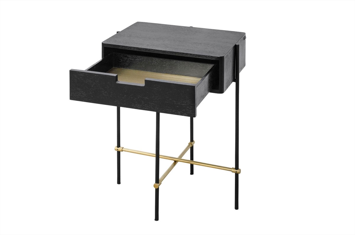 Casa Padrino Table de Chevet de Luxe Or / Noir 50 x 40 x H. 70 cm - Table de Chevet avec Espace de Rangement, Structure en Acier Inoxydable Brossé et Surfaces en Placage de Chêne Noir - Meubles de Luxe Casa Padrino Table de Chevet de Luxe Or / Noir 50 x 40 x H. 70 cm - Table de Chevet avec Espace de Rangement, Structure en Acier Inoxydable Brossé et Surfaces en Placage de Chêne Noir - Meubles de Luxe