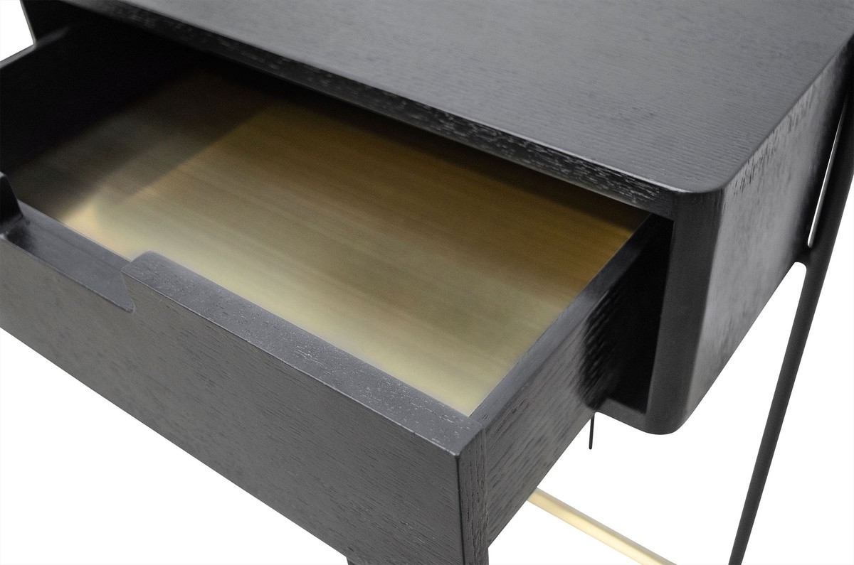 Casa Padrino Table de Chevet de Luxe Or / Noir 50 x 40 x H. 70 cm - Table de Chevet avec Espace de Rangement, Structure en Acier Inoxydable Brossé et Surfaces en Placage de Chêne Noir - Meubles de Luxe Casa Padrino Table de Chevet de Luxe Or / Noir 50 x 40 x H. 70 cm - Table de Chevet avec Espace de Rangement, Structure en Acier Inoxydable Brossé et Surfaces en Placage de Chêne Noir - Meubles de Luxe