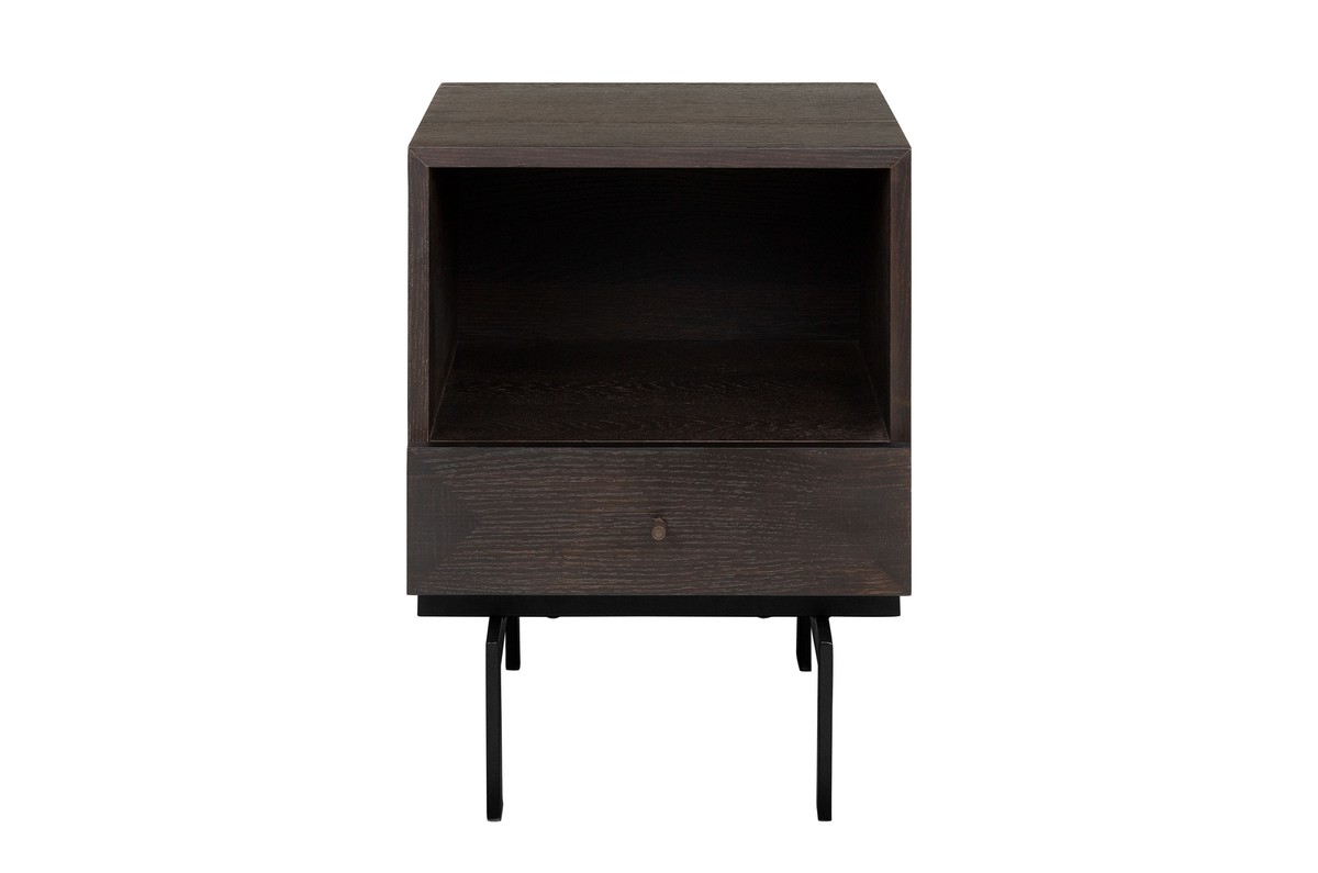Casa Padrino Mesita de Noche de Lujo Marrón / Negro 45 x 40 x H. 60 cm - Mesita de Noche con Chapa de Roble en un Cálido Tono Marrón y Estructura de Acero Negra - Muebles de Lujo Casa Padrino Mesita de Noche de Lujo Marrón / Negro 45 x 40 x H. 60 cm - Mesita de Noche con Chapa de Roble en un Cálido Tono Marrón y Estructura de Acero Negra - Muebles de Lujo
