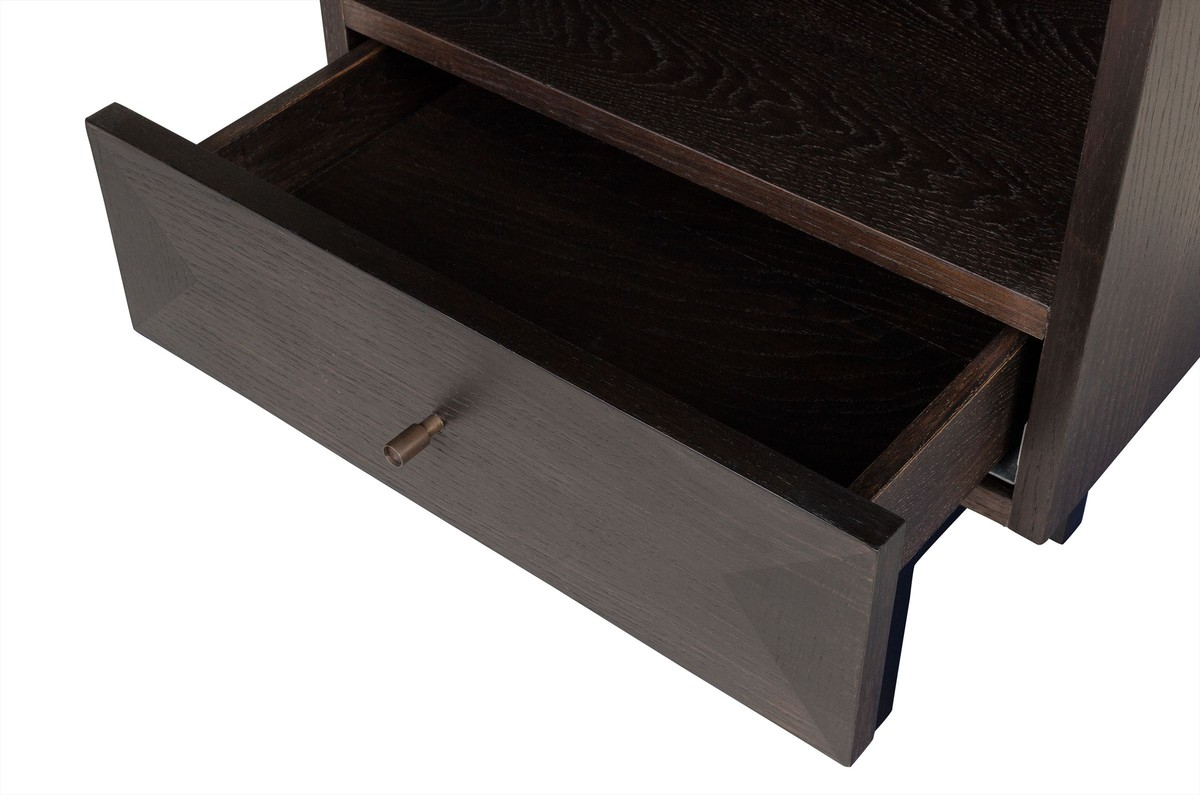 Casa Padrino Mesita de Noche de Lujo Marrón / Negro 45 x 40 x H. 60 cm - Mesita de Noche con Chapa de Roble en un Cálido Tono Marrón y Estructura de Acero Negra - Muebles de Lujo Casa Padrino Mesita de Noche de Lujo Marrón / Negro 45 x 40 x H. 60 cm - Mesita de Noche con Chapa de Roble en un Cálido Tono Marrón y Estructura de Acero Negra - Muebles de Lujo