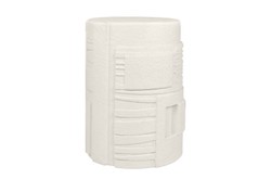 Casa Padrino Mesa Auxiliar de Lujo Blanco Crema Ø 43 x H. 61 cm - Mesa Auxiliar Redonda de Fibrocemento con Silueta Escalonada Desplazada - Muebles de Lujo