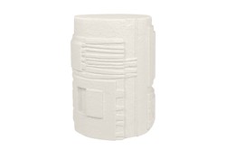 Casa Padrino Mesa Auxiliar de Lujo Blanco Crema Ø 43 x H. 61 cm - Mesa Auxiliar Redonda de Fibrocemento con Silueta Escalonada Desplazada - Muebles de Lujo