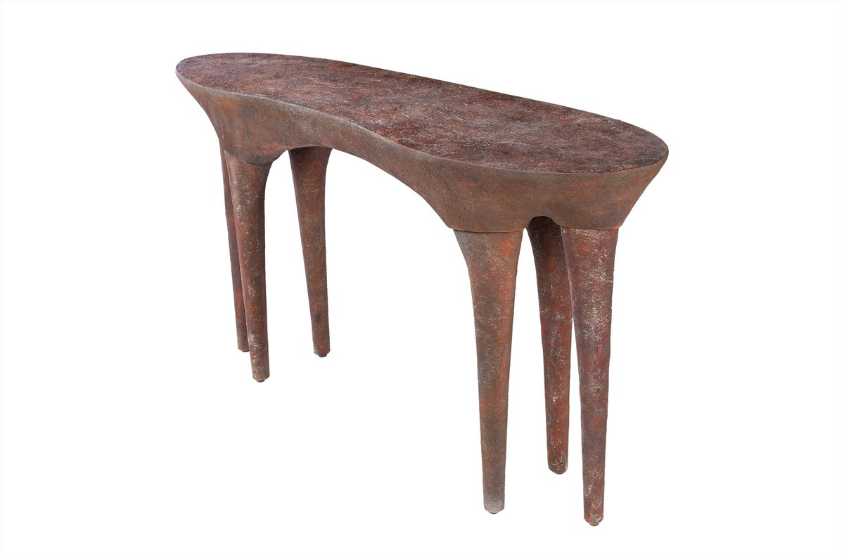 Casa Padrino Consola de Lujo Color Cobre 140 x 42 x H. 82 cm - Mesa Consola Escultural con Aspecto de Cobre Envejecido - Muebles de Lujo Casa Padrino Consola de Lujo Color Cobre 140 x 42 x H. 82 cm - Mesa Consola Escultural con Aspecto de Cobre Envejecido - Muebles de Lujo