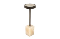 Casa Padrino Luxus Beistelltisch Ø 21 x H. 64 cm - Runder Onyx Tisch mit Edelstahl Fuß - Luxus Möbel