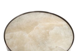 Casa Padrino Luxus Beistelltisch Ø 21 x H. 64 cm - Runder Onyx Tisch mit Edelstahl Fuß - Luxus Möbel