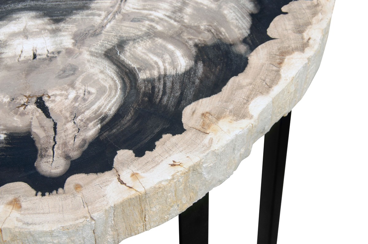Casa Padrino Tavolino di Lusso Marrone 56 x 43 x H. 60 cm - Tavolino con Piano in Legno Pietrificato e Base in Ferro Nero - Mobili di Lusso Casa Padrino Tavolino di Lusso Marrone 56 x 43 x H. 60 cm - Tavolino con Piano in Legno Pietrificato e Base in Ferro Nero - Mobili di Lusso