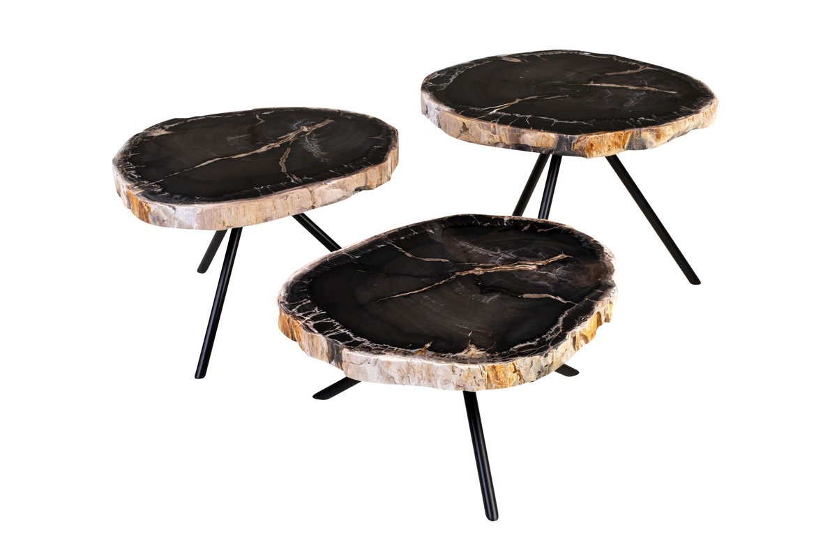 Casa Padrino Luxus Beistelltisch 3er Set Braun - Tische aus versteinertem Holz H. 25 / 33 / 40 cm - Luxus Möbel Casa Padrino Luxus Beistelltisch 3er Set Braun - Tische aus versteinertem Holz H. 25 / 33 / 40 cm - Luxus Möbel