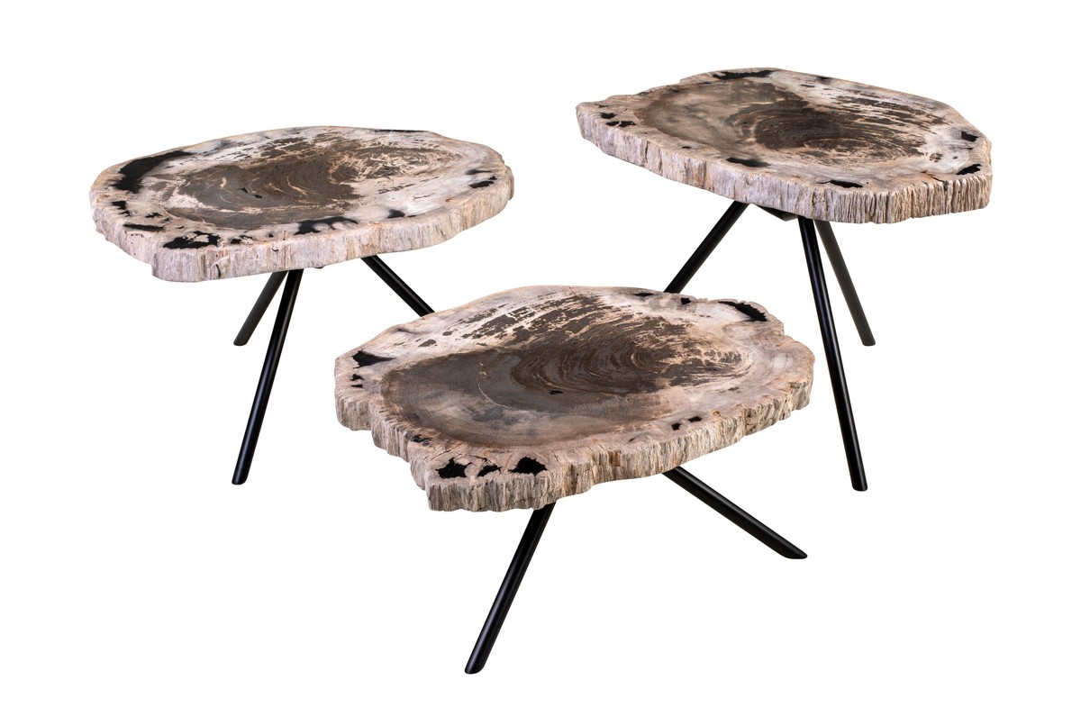 Casa Padrino Luxus Beistelltisch 3er Set Braun - Tische aus versteinertem Holz H. 25 / 33 / 40 cm - Luxus Möbel Casa Padrino Luxus Beistelltisch 3er Set Braun - Tische aus versteinertem Holz H. 25 / 33 / 40 cm - Luxus Möbel