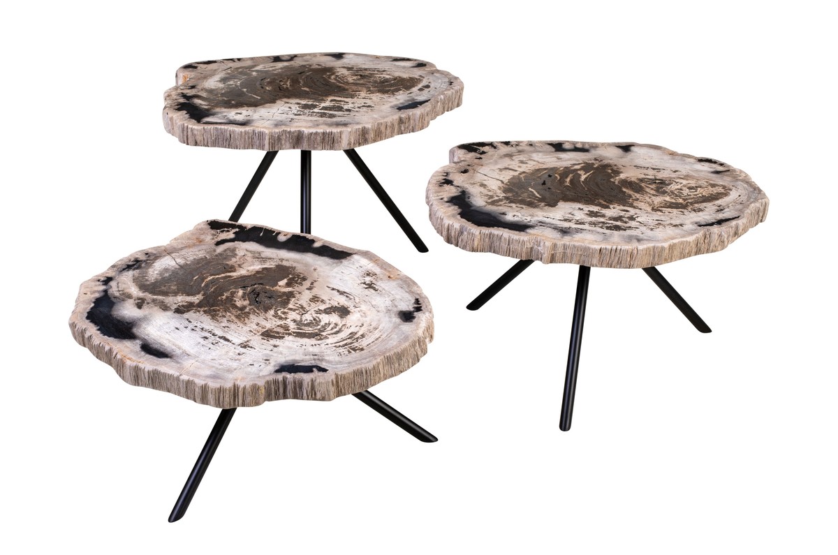 Casa Padrino Luxus Beistelltisch 3er Set Braun - Tische aus versteinertem Holz H. 25 / 33 / 40 cm - Luxus Möbel Casa Padrino Luxus Beistelltisch 3er Set Braun - Tische aus versteinertem Holz H. 25 / 33 / 40 cm - Luxus Möbel