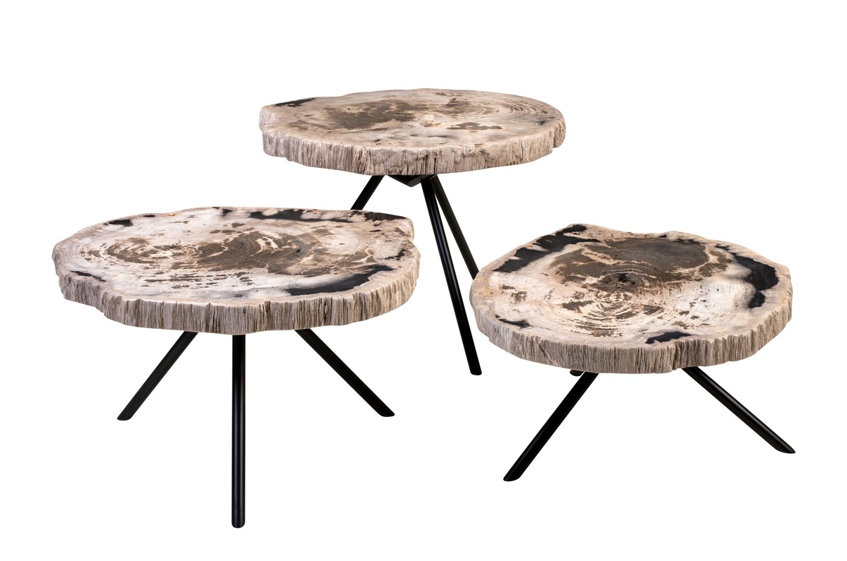 Casa Padrino Luxus Beistelltisch 3er Set Braun - Tische aus versteinertem Holz H. 25 / 33 / 40 cm - Luxus Möbel Casa Padrino Luxus Beistelltisch 3er Set Braun - Tische aus versteinertem Holz H. 25 / 33 / 40 cm - Luxus Möbel