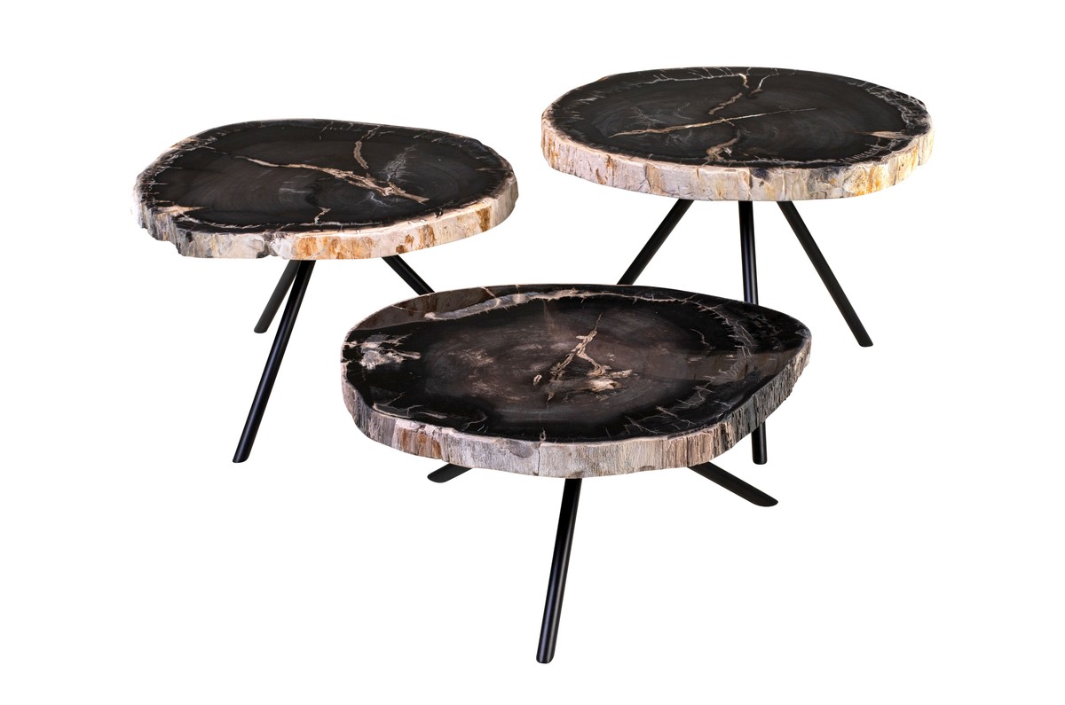Casa Padrino Luxus Beistelltisch 3er Set Braun - Tische aus versteinertem Holz H. 25 / 33 / 40 cm - Luxus Möbel Casa Padrino Luxus Beistelltisch 3er Set Braun - Tische aus versteinertem Holz H. 25 / 33 / 40 cm - Luxus Möbel