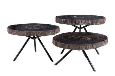 Casa Padrino Set de 3 Mesas Auxiliares de Lujo Marrón - Mesas de Madera Petrificada H. 25 / 33 / 40 cm - Muebles de Lujo Casa Padrino Set de 3 Mesas Auxiliares de Lujo Marrón - Mesas de Madera Petrificada H. 25 / 33 / 40 cm - Muebles de Lujo