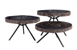 Casa Padrino Luxus Beistelltisch 3er Set Braun - Tische aus versteinertem Holz H. 25 / 33 / 40 cm - Luxus Möbel Casa Padrino Luxus Beistelltisch 3er Set Braun - Tische aus versteinertem Holz H. 25 / 33 / 40 cm - Luxus Möbel