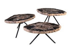 Casa Padrino Luxus Beistelltisch 3er Set Braun - Tische aus versteinertem Holz H. 25 / 33 / 40 cm - Luxus Möbel Casa Padrino Luxus Beistelltisch 3er Set Braun - Tische aus versteinertem Holz H. 25 / 33 / 40 cm - Luxus Möbel