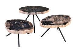 Casa Padrino Luxus Beistelltisch 3er Set Braun - Tische aus versteinertem Holz H. 25 / 33 / 40 cm - Luxus Möbel Casa Padrino Luxus Beistelltisch 3er Set Braun - Tische aus versteinertem Holz H. 25 / 33 / 40 cm - Luxus Möbel