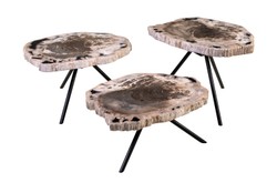 Casa Padrino Luxus Beistelltisch 3er Set Braun - Tische aus versteinertem Holz H. 25 / 33 / 40 cm - Luxus Möbel Casa Padrino Luxus Beistelltisch 3er Set Braun - Tische aus versteinertem Holz H. 25 / 33 / 40 cm - Luxus Möbel