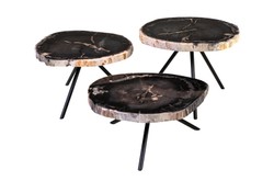 Casa Padrino Luxus Beistelltisch 3er Set Braun - Tische aus versteinertem Holz H. 25 / 33 / 40 cm - Luxus Möbel Casa Padrino Luxus Beistelltisch 3er Set Braun - Tische aus versteinertem Holz H. 25 / 33 / 40 cm - Luxus Möbel
