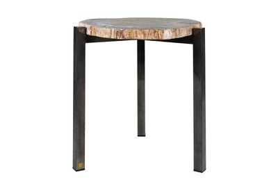 Casa Padrino Mesa Auxiliar de Lujo Marrón 65 x 65 x H. 67 cm - Mesa Auxiliar con Tablero de Madera Petrificada y Pie de Acero Inoxidable - Muebles de Lujo Casa Padrino Mesa Auxiliar de Lujo Marrón 65 x 65 x H. 67 cm - Mesa Auxiliar con Tablero de Madera Petrificada y Pie de Acero Inoxidable - Muebles de Lujo