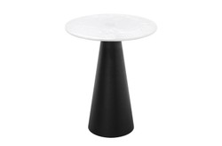 Casa Padrino Luxus Beistelltisch Cone Weiß Ø 50 x H. 60 cm - Runder Beistelltisch in Marmor-Optik mit konischem Fuß und schwarzem Metallgestell - Luxus Möbel