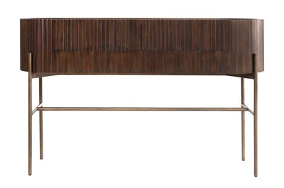 Casa Padrino Luxury Console Table Pogoro Brown 130 x 45 x H. 80 cm - Solid Wood Console Table with Metal Frame in Dark Brass Look - Luxury Furniture Casa Padrino Luxury Console Table Pogoro Brown 130 x 45 x H. 80 cm - Solid Wood Console Table with Metal Frame in Dark Brass Look - Luxury Furniture