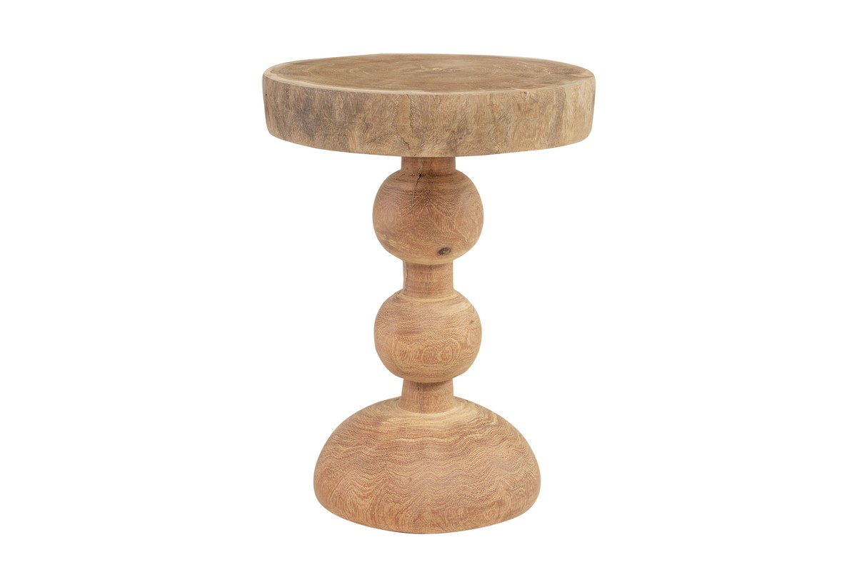 Casa Padrino Luxus Massivholz Beistelltisch / Hocker Naturfarben Ø 32,5 x H. 44,5 cm - Runder Beistelltisch aus handgedrechseltem Dimb-Holz mit gestapelten Kugelformen - Luxus Möbel Casa Padrino Luxus Massivholz Beistelltisch / Hocker Naturfarben Ø 32,5 x H. 44,5 cm - Runder Beistelltisch aus handgedrechseltem Dimb-Holz mit gestapelten Kugelformen - Luxus Möbel