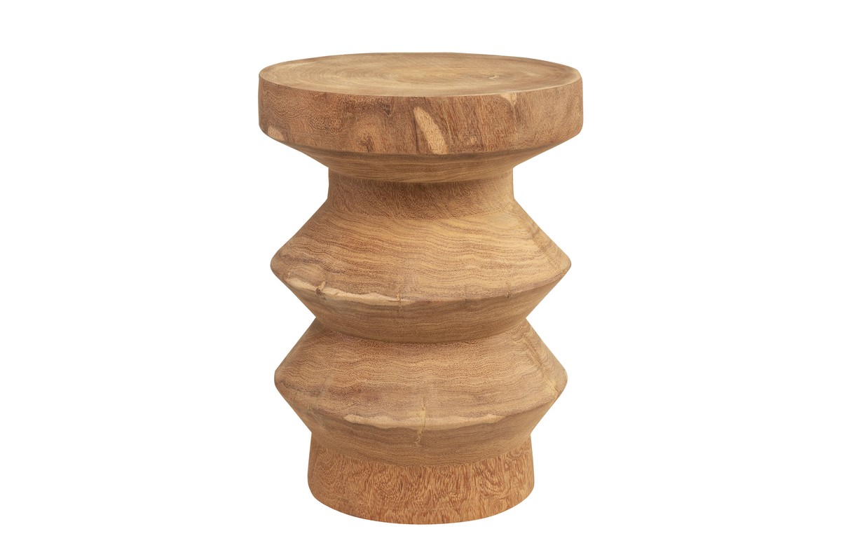 Casa Padrino Luxus Massivholz Beistelltisch / Hocker Naturfarben Ø 33 x H. 45,5 cm - Handgeschnitzter Beistelltisch aus Dimb-Holz in Form eines Schach-Turms - Luxus Möbel Casa Padrino Luxus Massivholz Beistelltisch / Hocker Naturfarben Ø 33 x H. 45,5 cm - Handgeschnitzter Beistelltisch aus Dimb-Holz in Form eines Schach-Turms - Luxus Möbel