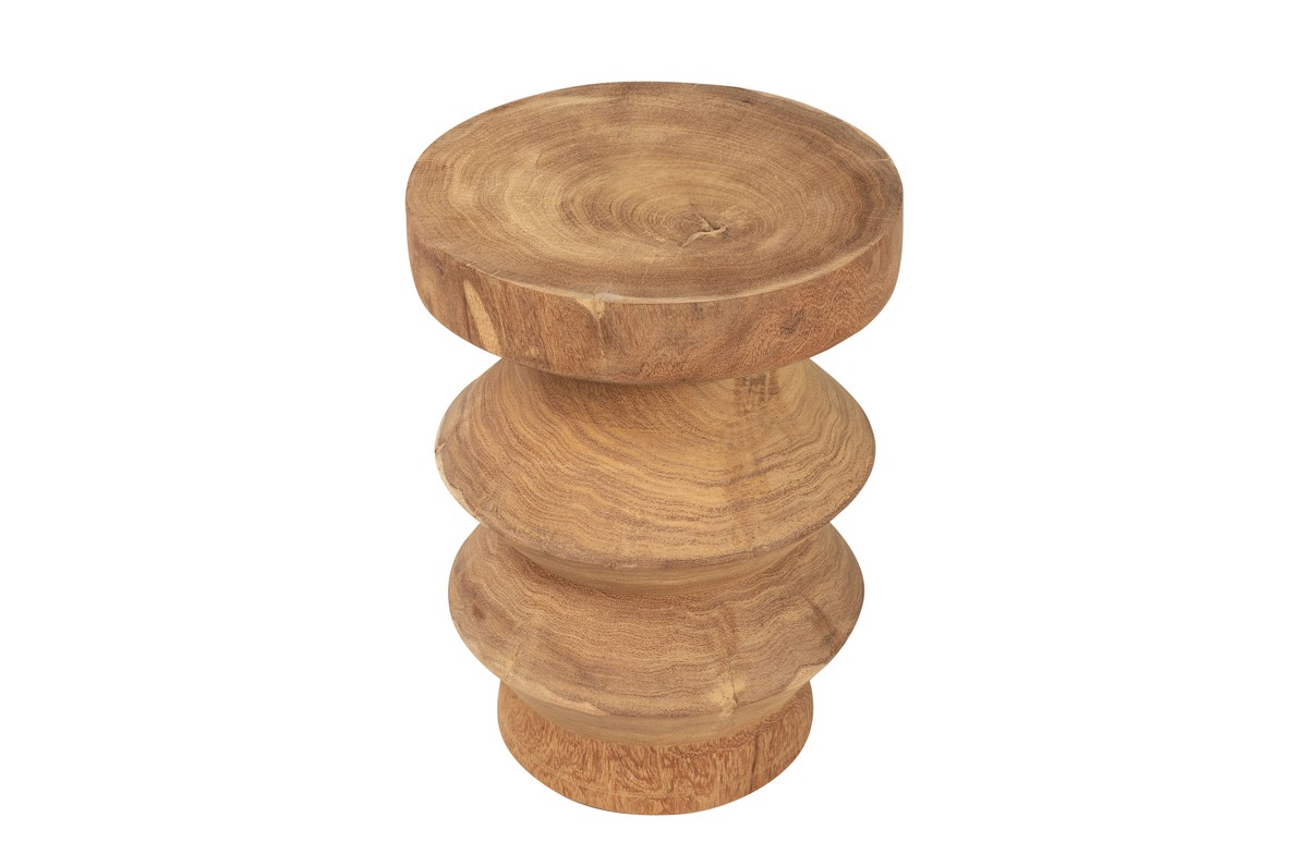 Casa Padrino Luxus Massivholz Beistelltisch / Hocker Naturfarben Ø 33 x H. 45,5 cm - Handgeschnitzter Beistelltisch aus Dimb-Holz in Form eines Schach-Turms - Luxus Möbel Casa Padrino Luxus Massivholz Beistelltisch / Hocker Naturfarben Ø 33 x H. 45,5 cm - Handgeschnitzter Beistelltisch aus Dimb-Holz in Form eines Schach-Turms - Luxus Möbel